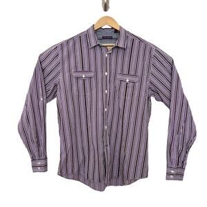 Ted Baker Mens Gingham Plaid Button Up Shirt Long Sleeve Purple Size 6